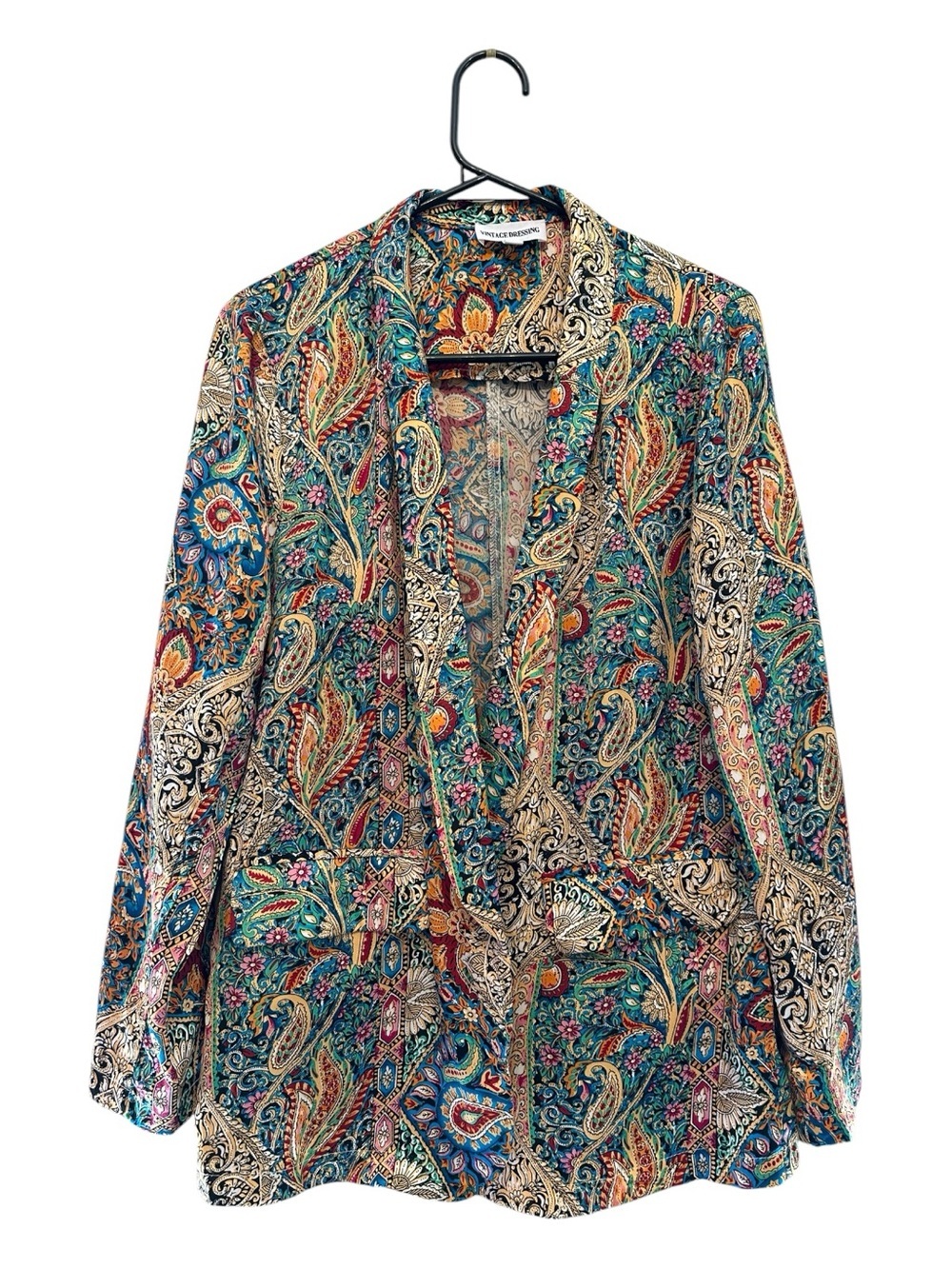 Vintage Dressing Vibrant Paisley Open-Front Cardigan in Multicolor S/M